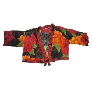 Chico's 100% Silk Floral Tie-Front Kimono Jacket Size 2